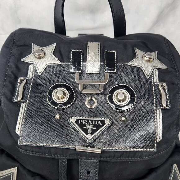 Prada Tessuto Nylon Saffiano Robot Backpack w/ Dust Bag - Black - Picture 3 of 15